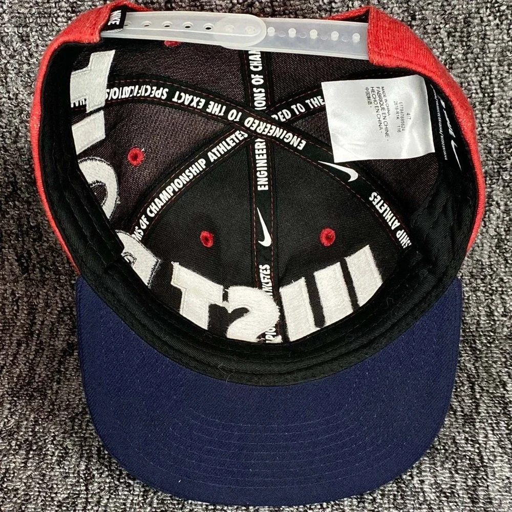 Nike‎ Just Do It Snapback Hat Kids Size 4 7 Red Blue Swoosh Logo Flat Brim Cap